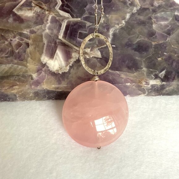 Sterling Silver 925 Round Pink Jadeite Disc Pendant Necklace 18" Paddle Chain - Picture 7 of 16